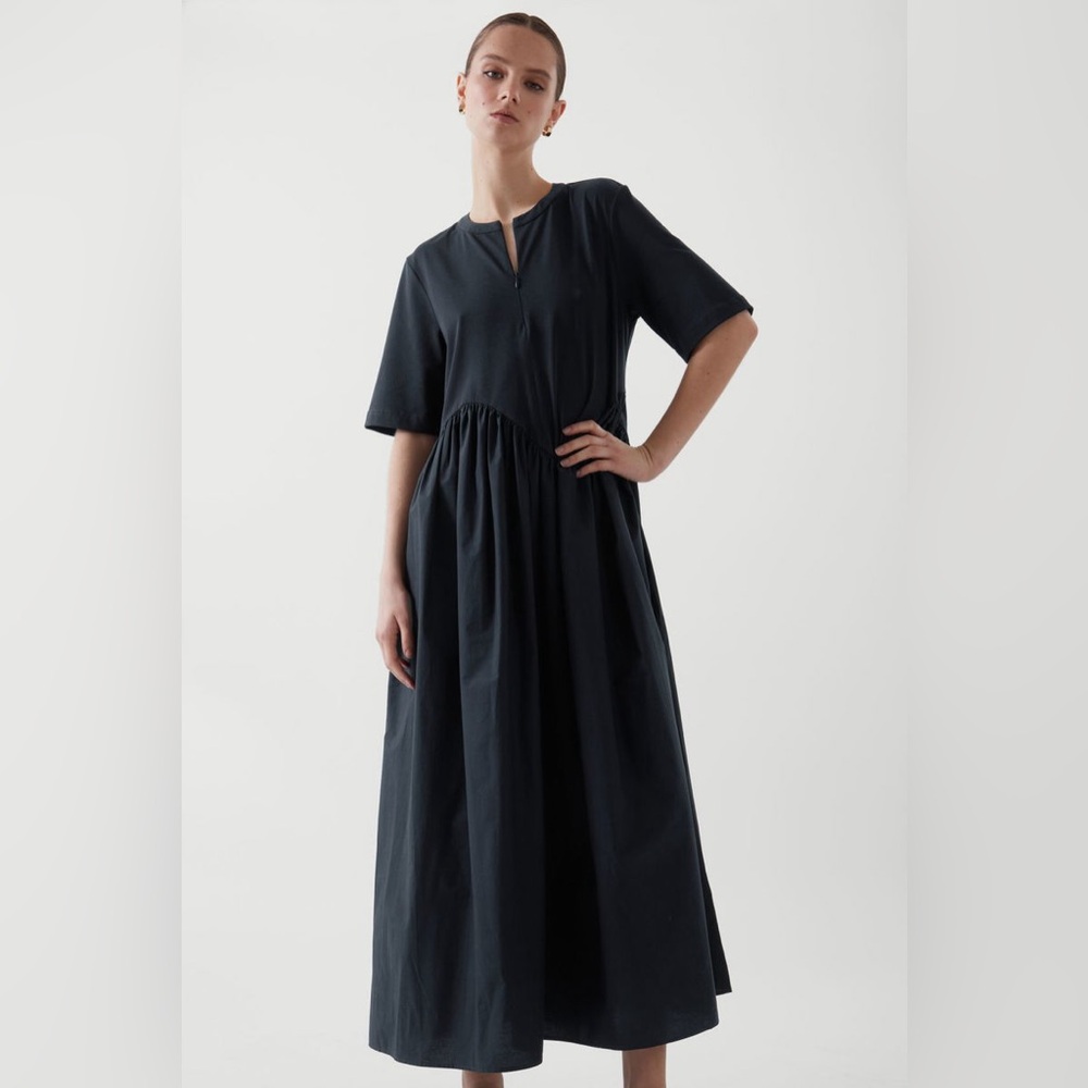 Cos Oversized Asymmetric-Waist Dress Navy